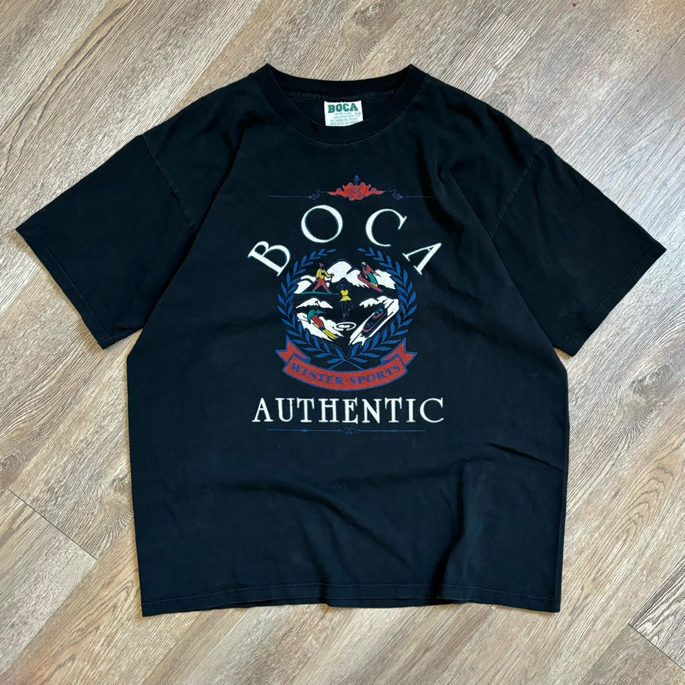 BOCA Vintage Winter Sports Crest Graphic Black T-Shirt